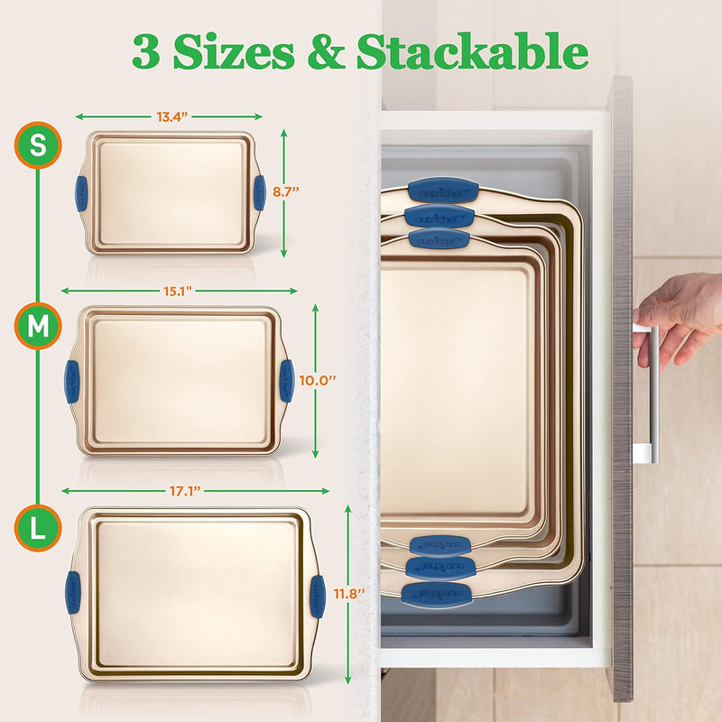 NutriChef 10-Piece Nonstick Bakeware Set with Silicone Handles and Gold Accents