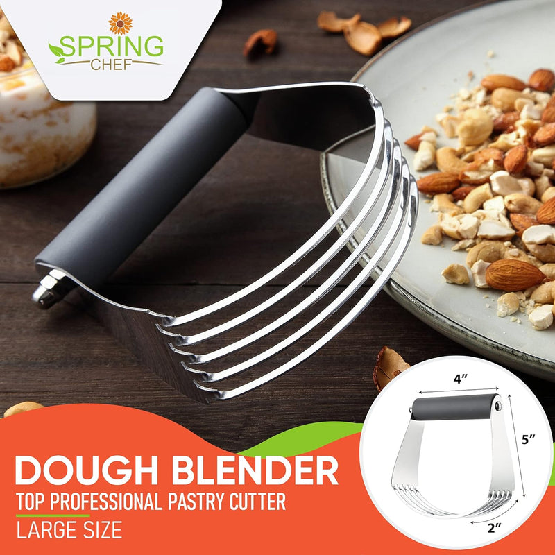 Spring Chef Dough Blender Top Professional Pastry Cutter with Heavy Duty Stainless Steel Blades - Medium Size Black