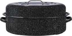 19 Granite Ware Roaster with Lid - Enamelware Speckled Black Dishwasher Safe