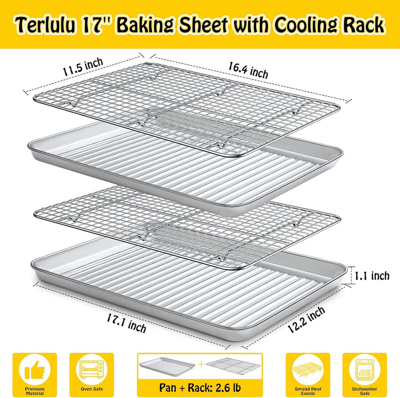 Terlulu Baking Sheet Set - Stainless Steel 2 Pans  2 Racks 16 with Cooling Rack