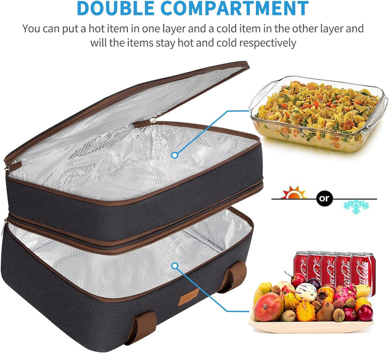 Insulated Double Decker Casserole Carrier - HotCold Food Expandable Grey