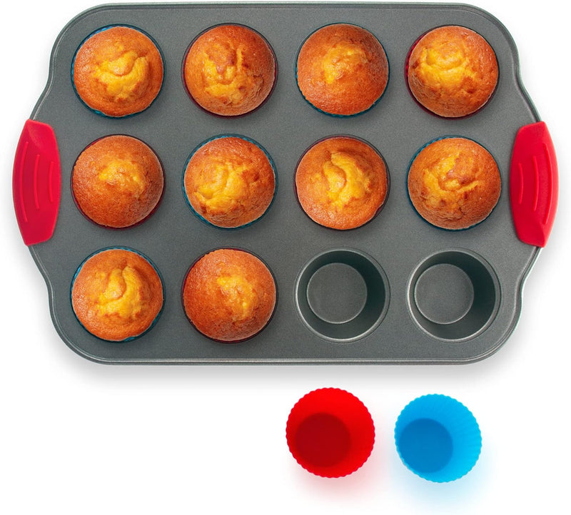 Non-Stick Silicone Muffin Pan - 12 Cups with Steel Frame - BPA Free  Non-Toxic