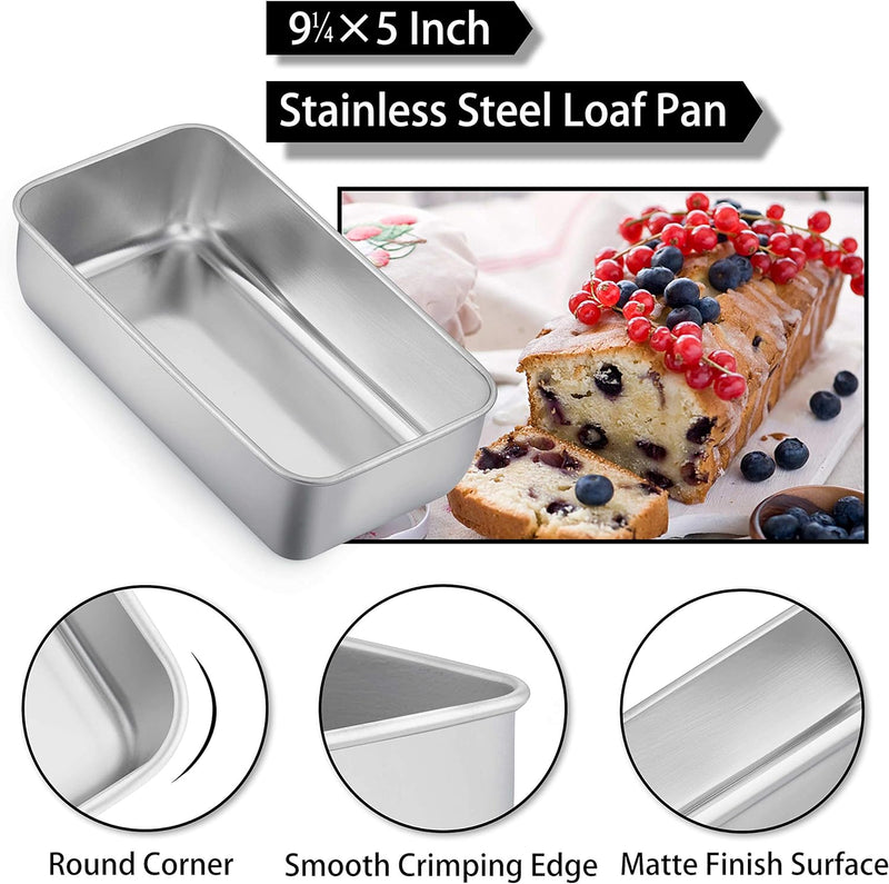 TeamFar Loaf Pans - Set of 2 Stainless Steel Baking Pans for Bread and Meatloaf - Oven  Dishwasher Safe