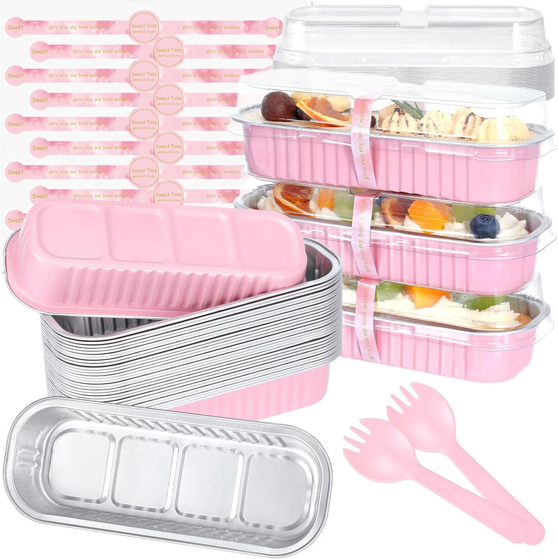 JuneHeart Aluminum Foil Mini Loaf Pans with Lids and Spoons - 100 Pack Black - 68oz Rectangle Baking Containers