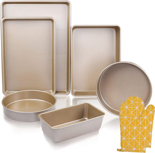 Nonstick Bakeware Set - 6-Piece Heavy Duty Carbon Steel in Champagne Gold