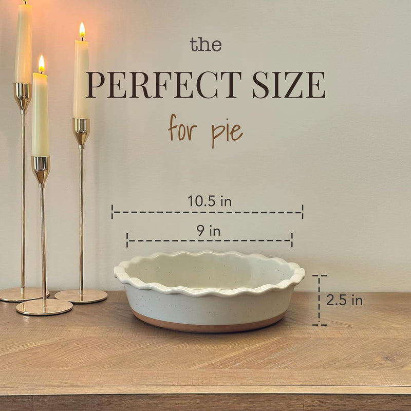 Modern Farmhouse Ceramic Pie Pan - Deep Fluted Dish for Baking - Vanilla White