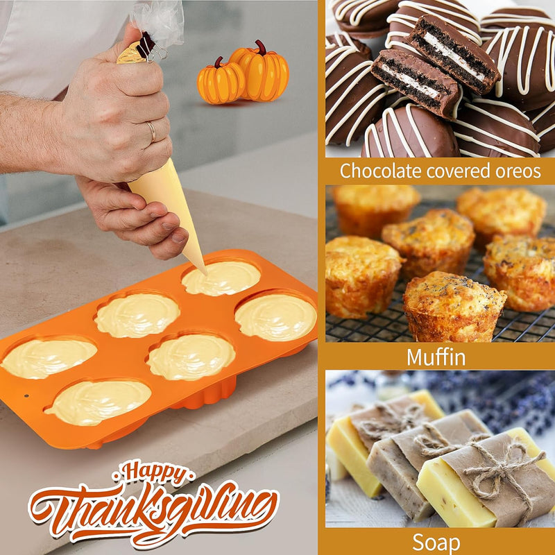 3-Pack Turkey Pumpkin Cake Molds - Silicone Baking Set for Thanksgiving  Halloween Desserts