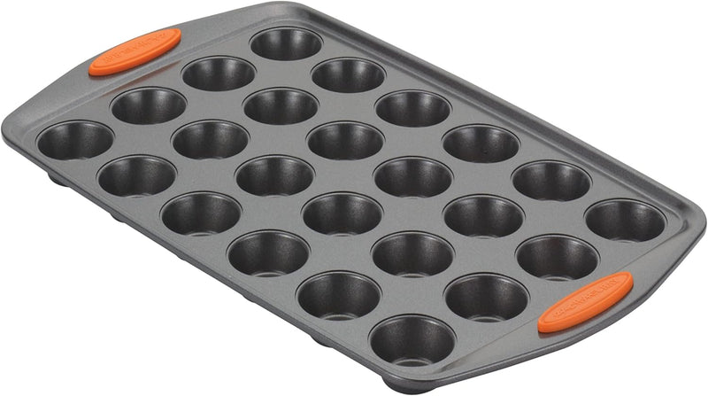 Rachael Ray Yum-o 24-Cup Nonstick Mini Muffin Pan - Gray with Orange Handles