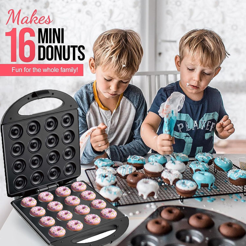 Mini Donut  Pancake Maker - 1400W Non-Stick for Home  Travel Use Makes 16 Doughnuts  Cakes Print Snacks  Desserts