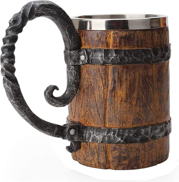 Toparad Wooden Barrel Beer Mug, Bucket Shaped Whiskey Cup Drinkware with Handle, Stainless Steel Double Wall Cocktail Mug for Bar Restaurant, Vintage Bar Accessories (550 ml)