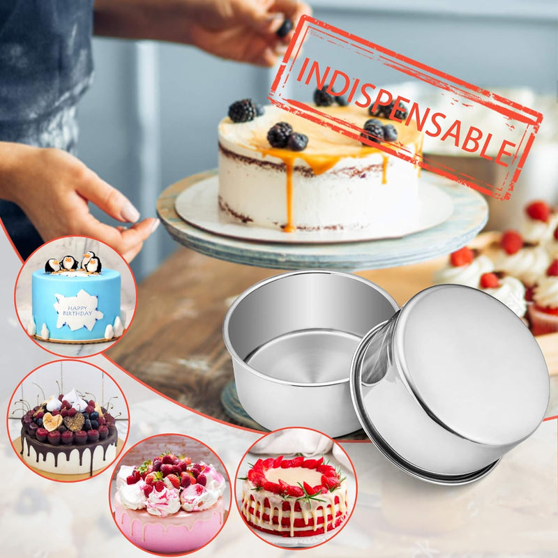 Set of 3 E-far 6 Inch Stainless Steel Round Cake Pans Non-Toxic  Dishwasher Safe