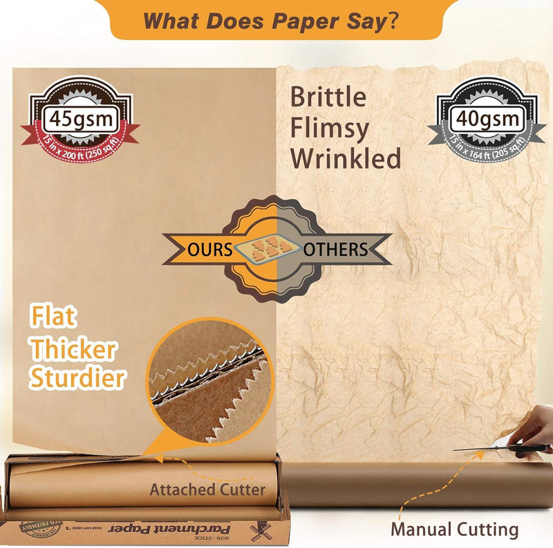 Unbleached Baking Parchment Paper - 15x200 Roll for Cooking  Baking