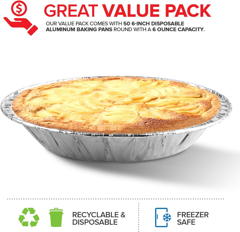 50 Count Disposable Mini Foil Pie Pans for Baking - Recyclable and Durable