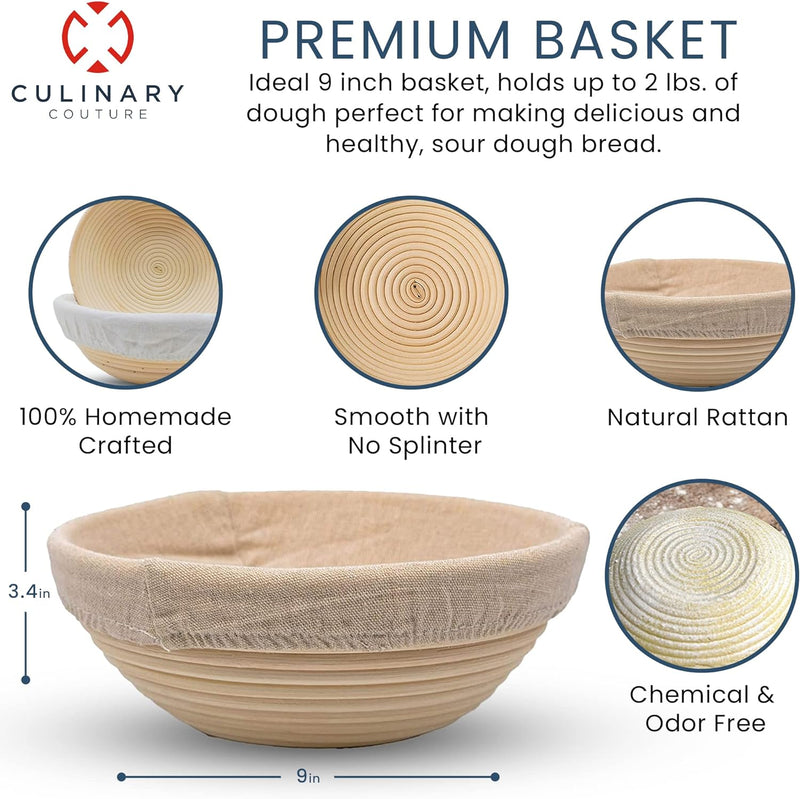 Sourdough Proofing Basket Set with Scraper Lame Whisk and Blades - Complete Starter Kit