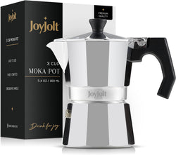 JoyJolt Italian Moka Pot 3 Cup Stovetop Espresso Maker. Aluminum Coffee Percolator Coffee Pot With Heat Resistant Handles! Portable Espresso Maker Camping Coffee Pot, Stove Top Cafetera