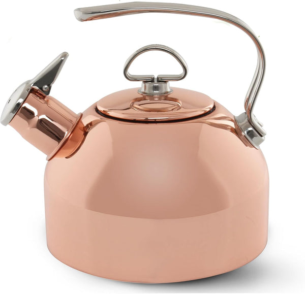 Chantal Classic Teakettle, 1.8 QT, Food Grade Pure Copper, 2-Tone Harmonica Whistle, Rapid Boil and Even Heating (Copper)