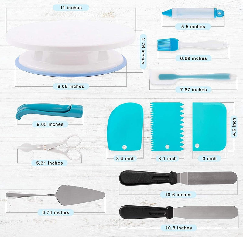 Cake Decorating Kit - 3 Springform Pans Turntable Piping Tips Russian Nozzles Fondant Tools