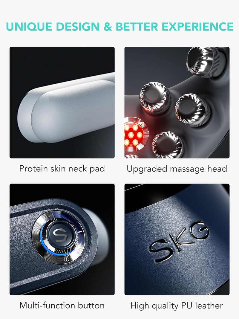 SKG Foldable Neck Massager with Heat, Cordless Deep Tissue Vibration Massager for Pain Relief, Portable 9D Electric Neck Relaxer Women Men Gift Use at Home Office Car, G7PRO-FOLD