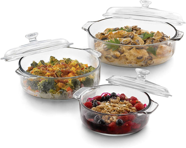 Libbey Bakers Basics 3-Piece Casserole Baking Dish Set with Glass Covers 1024oz Clear