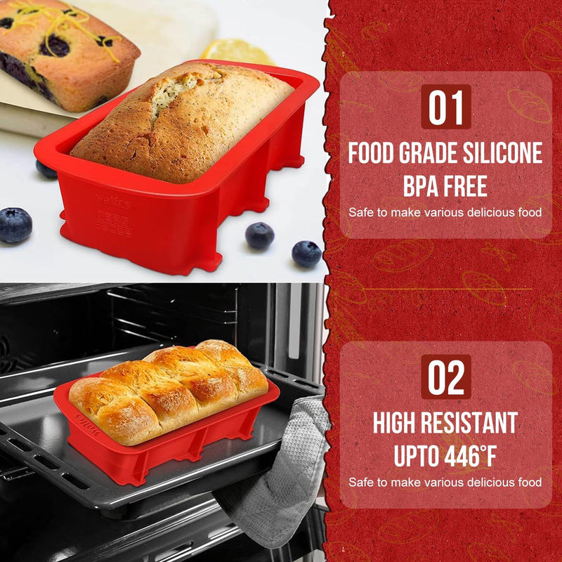 Non-Stick Silicone Bread Loaf Pans - Set of 2 9 x 5 inch BPA-Free  Dishwasher Safe