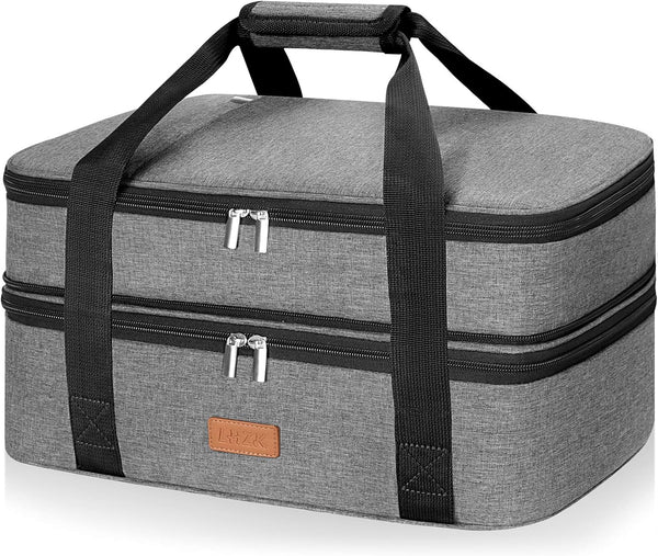 Insulated Double Decker Casserole Carrier - HotCold Food Expandable Grey