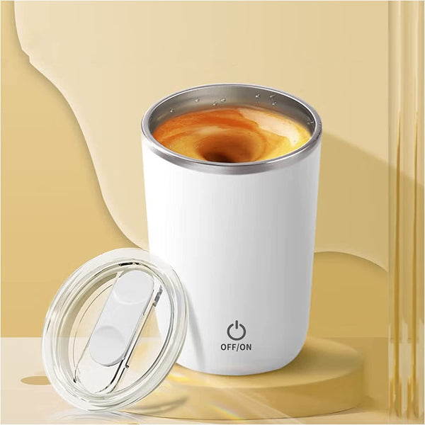 FOXNSK Self Stirring Mug, Electric Mixing Cup Magnetic Stirring Cup Rechargeable Auto Magnetic Mug Self Stirring Coffee Mug Rotating Home Office Stirring Cup Suitable for Coffee/Milk/Cocoa (D-White)