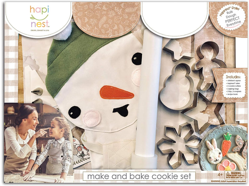 Holiday Baking and Decorating Kit for Kids - Snowman Apron Cookie Cutters Piping Bags Rolling Pin Recipes Ages 4-8