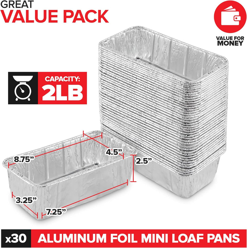 Aluminum Foil Mini Loaf Pans - 50 Pack 2 lb Disposable Baking Tins Ideal for Cakes Breads and Meat