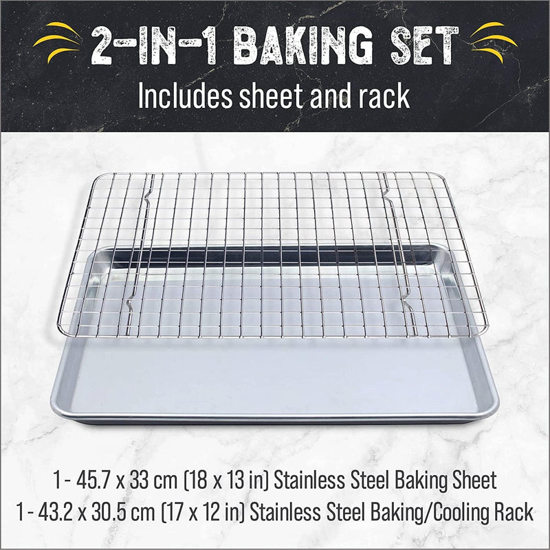 Checkered Chef Baking Sheets - Half Sheet Pan with Rack Set - Easy Clean Aluminum Bakeware