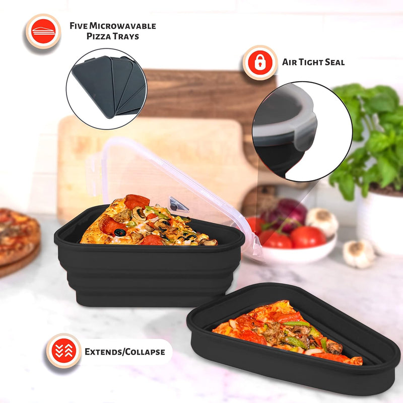 The Perfect Pizza Pack - Reusable Pizza Storage Container with 5 Microwavable Trays - BPA-Free Organizer for Space-Saving Red