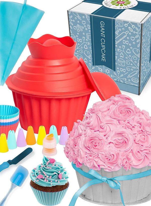 Giant Cupcake Mold Pan - Baking  Decorating Kit with Accessories  Supplies