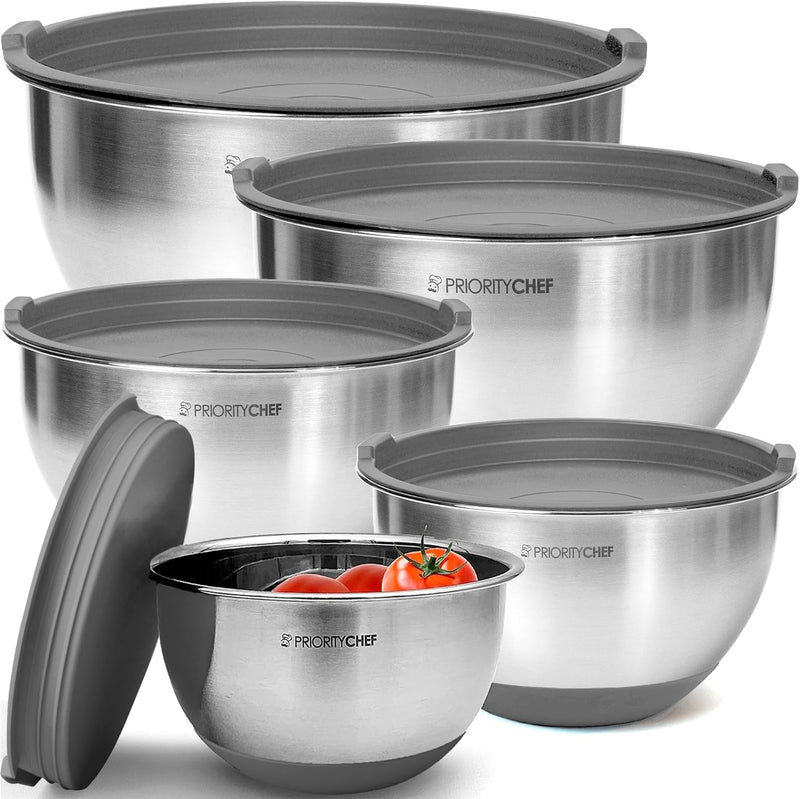 Premium Mixing Bowl Set with Airtight Lids - Thicker Stainless Steel - 152345 Qrt - Black