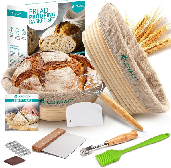 Sourdough Proofing Basket Set - 10pcs Banneton Bread Baskets Tools and Supplies - 9 Round and 10 Oval