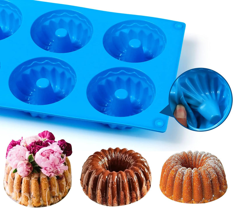 3PCS Mini Bundt Cake Pan Non-Stick Silicone Mold for Fluted Tube Cakes