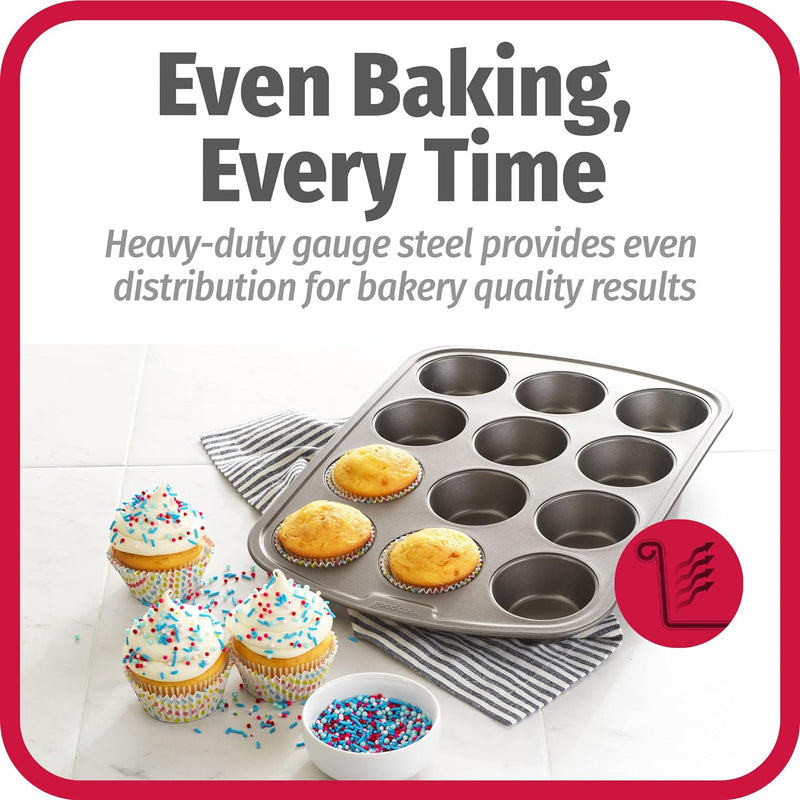 GoodCook Nonstick 12-Cup Muffin Pan - Gray Set of 2 42042
