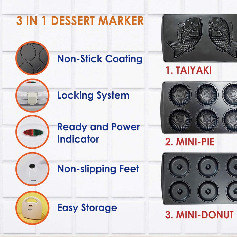 3 in 1 Dessert Maker - StarBlue Mini-Donuts Mini-Pie and Taiyaki