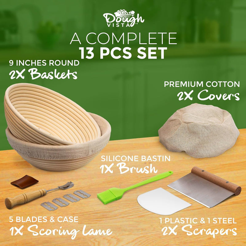 Sourdough Bread Baking Kit - Round Banneton Basket Tools  Accessories Included