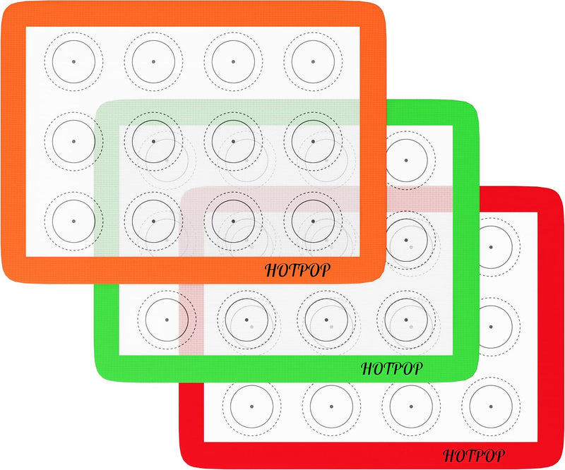 Hotpop Macaron Silicone Baking Mats - Set of 4 Reusable Nonstick Liners for Baking and Rolling