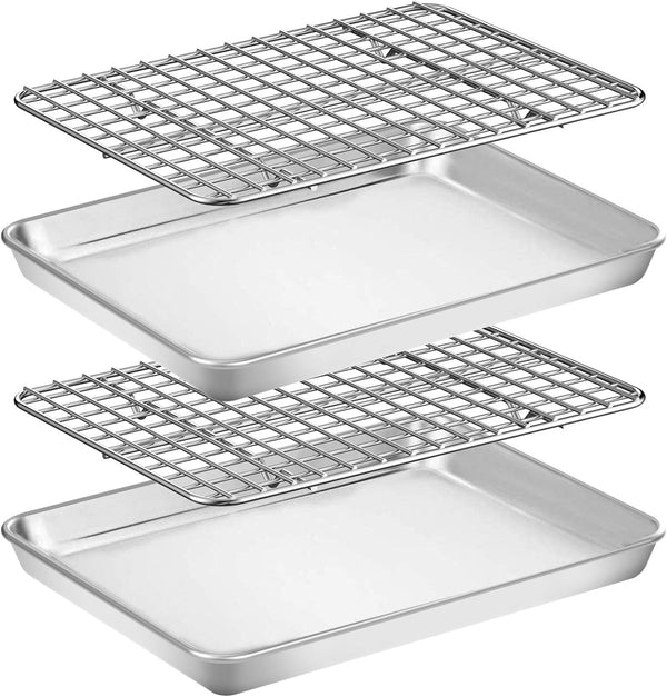 Wildone Baking Sheet with Rack Set - Stainless Steel Non-Toxic Heavy Duty Easy Clean