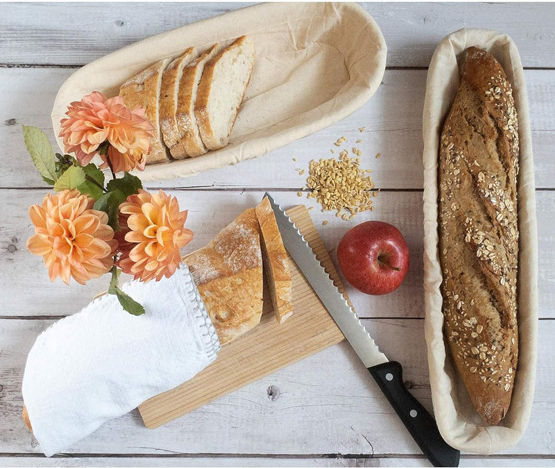 Handmade Bread Banneton Proofing Basket with Linen Cloth and User Guide