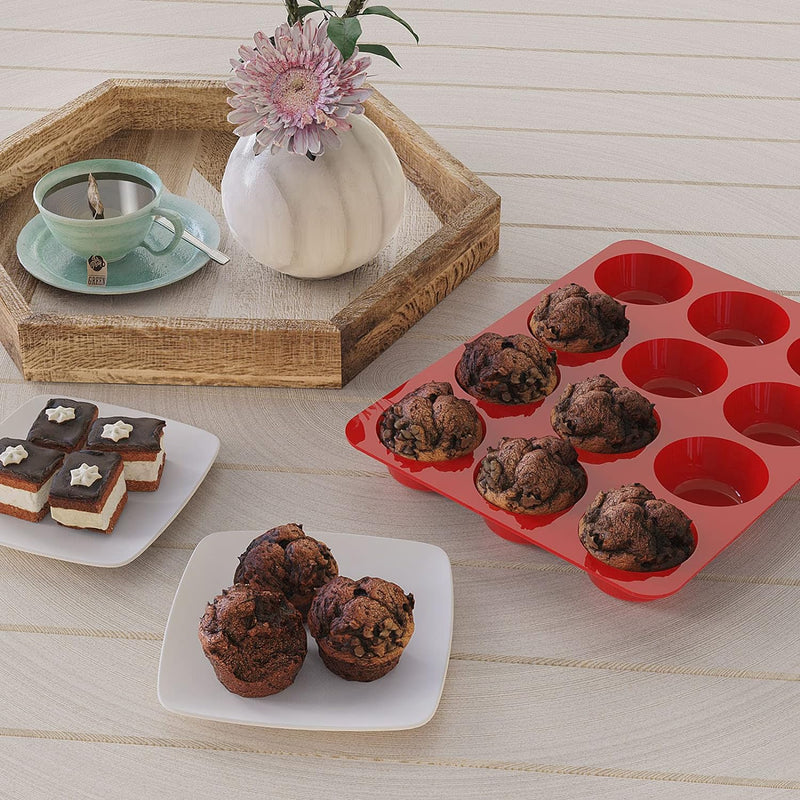 Silicon Cupcake  Muffin Pan Set- 12 Cup Molds 2 Pack - Nonstick Baking Tin for Homemade Muffins Cupcakes  Egg Bites - 25 Cups