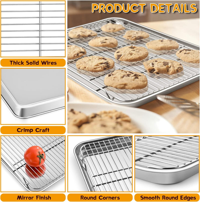 PP CHEF Baking Sheet and Rack Set - Stainless Steel 196 Cookie Sheet with Cooling Rack - Half Size - Dishwasher Safe