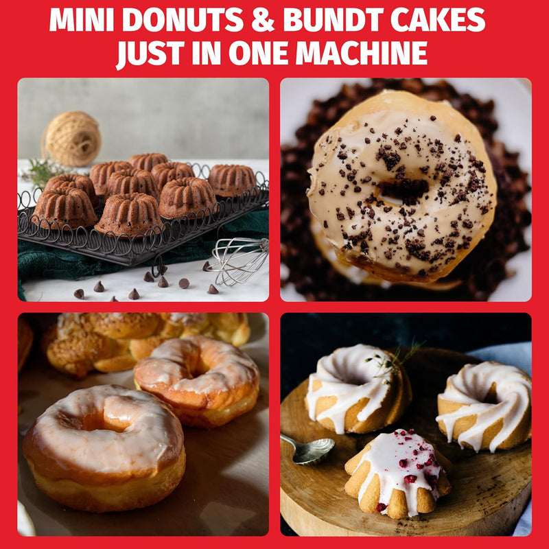 Mini Donut Maker Machine - Electric Bundt Cake Pan 6 Shapes for Breakfast  Desserts