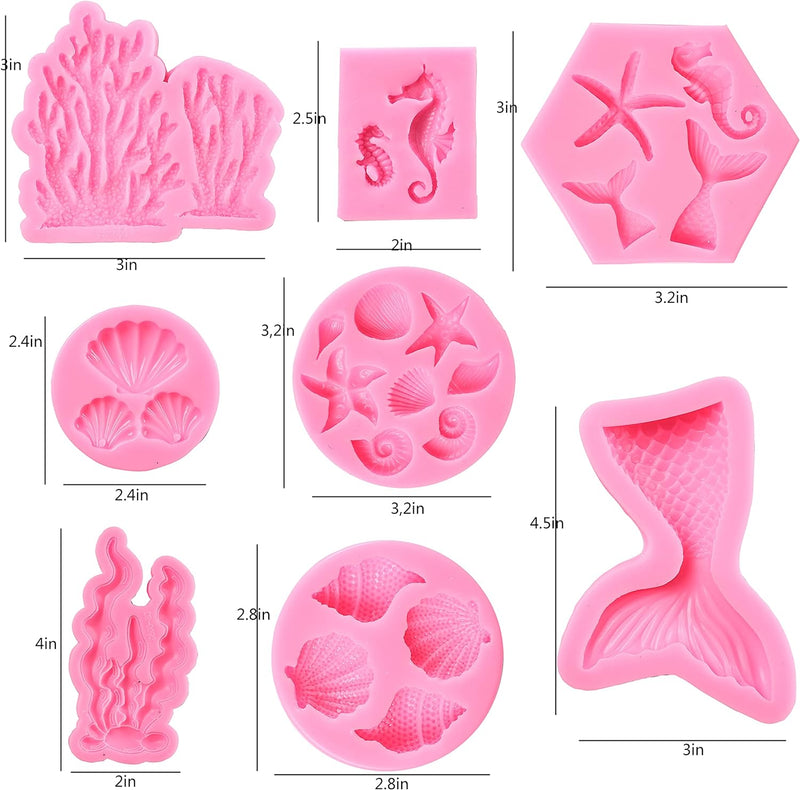 Mermaid Cake Mold - Includes Mermaid Shell Seaweed Coral Designs - For Cupcakes Candy Chocolate Fondant Polymer Clay Crafting and Cake Decoration