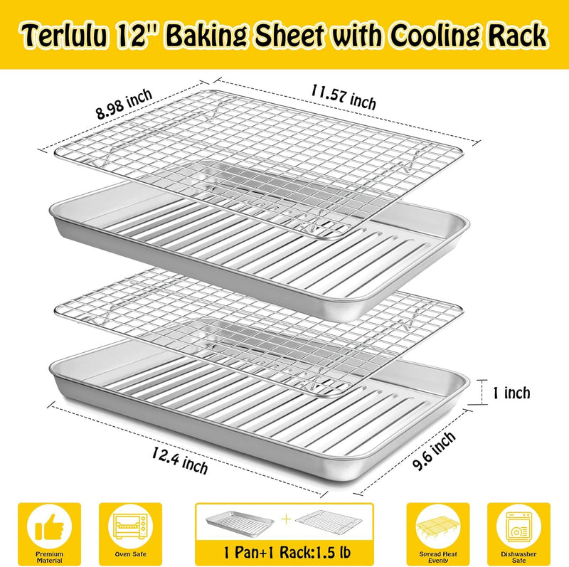 Terlulu Baking Sheet Set - Stainless Steel 2 Pans  2 Racks 16 with Cooling Rack