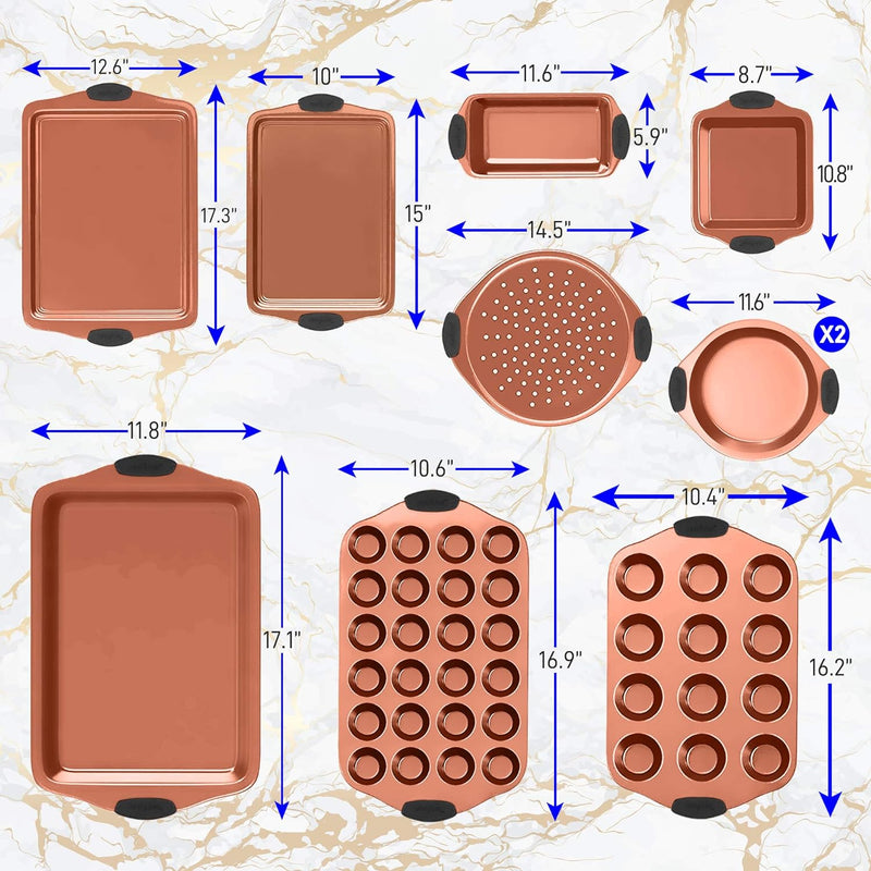 Nonstick Bakeware Set with Silicone Handles - Carbon Steel Baking Pans - PFOA PFOS PTFE Free 3-Piece