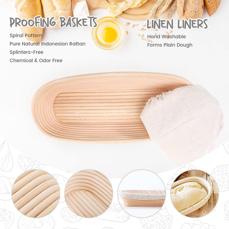 Sourdough Bread Proofing Baskets - Set of 2 with Liners