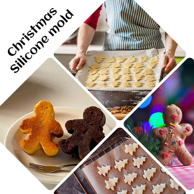 Christmas Silicone Molds - 2PCS Xmas Tree  Gingerbread Man Baking Molds 70  76 Cavity