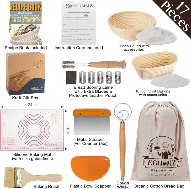 Banneton Bread Proofing Basket Set - Sourdough Bread Making Kit 17 Pieces