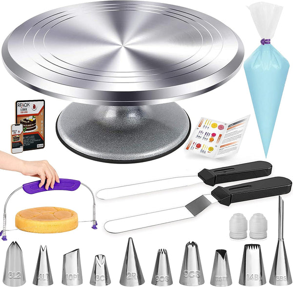 RFAQK 50PCs Cake Turntable Set with Decorating Supplies Kit and Icing Tips
